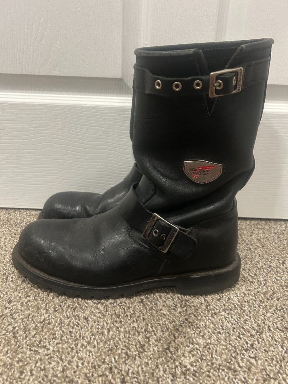 Red Wing 988 Engineer Boots Men's 10 D Black Leather Steel Toe Vibram Biker